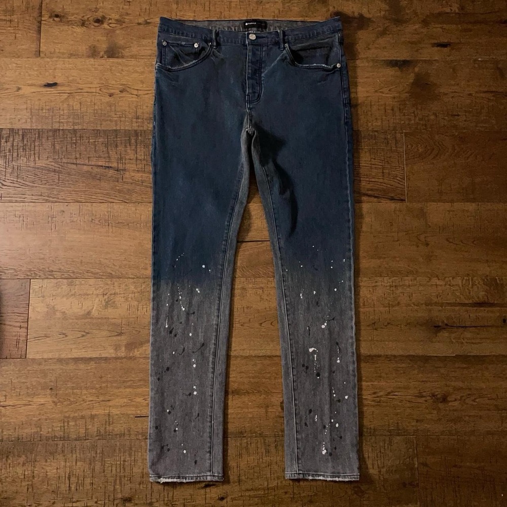 Purple Brand P001 Jeans Mens 36 Navy Grey Streetwear Paint Splatter Skinny Denim
